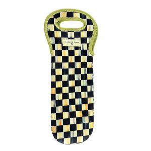 MacKenzie-Childs Courtly Check Neoprene Wine Tote Carrier Bag Black White Green